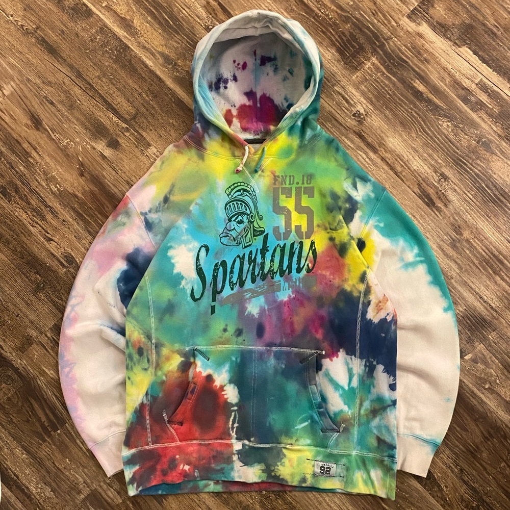 Y2K 2000s Michigan State Spartans Gruff Sparty Tie Dye Hoodie Mens Size XL